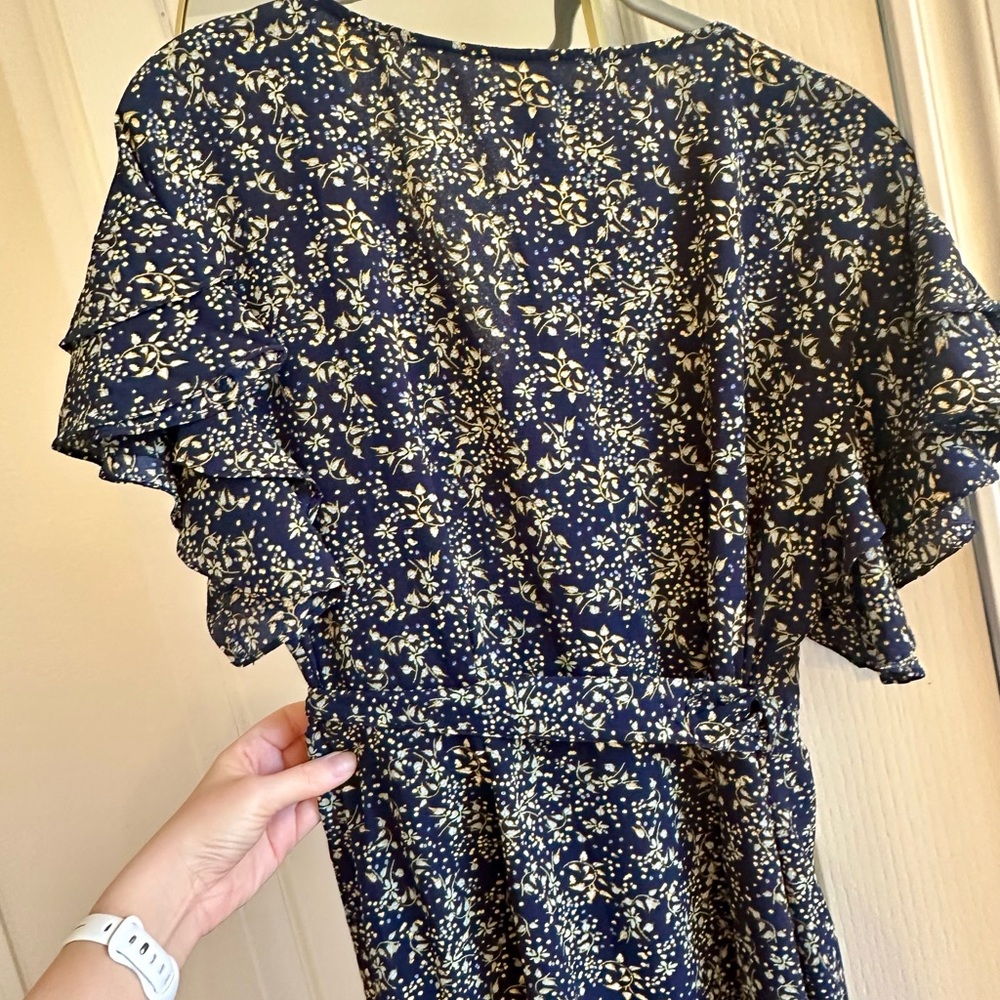 Max Studio Elegant Navy Dress with Gold Floral Design - Picture 6 of 6